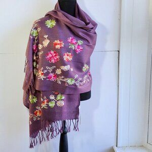 Purple/embroidered floral shawl/wrap